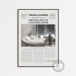 Manifesto de "L'uccisione del cervo sacro", Yorgos Lanthimos, manifesto del film, giornale retrò, stampa d'arte murale in bianco e nero, stampa d'arte retrò vintage,