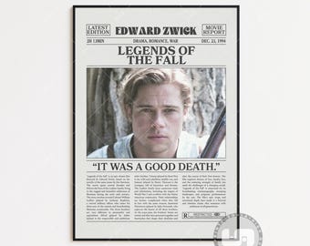 Legends of the Fall-poster, Edward Zwick, retro krantenfilmposter, zwartwitte muurkunst, vintage retro-kunstdruk