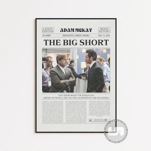 『マネー・ショート 華麗なる大逆転』ポスター、アダム・マッケイ、映画ポスター、レトロな新聞、白黒ウォールアート、ヴィンテージレトロアートプリント、カスタム映画ポスター