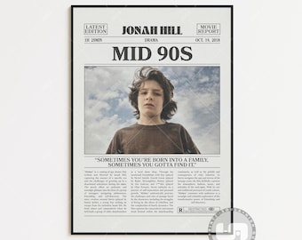 Mid90s, Jonah Hill, Retro Newspaper Movie Poster, Black White Wall Art, Vintage Retro Art Print, Custom Movie Poster, Movie Print