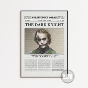 Póster de El caballero oscuro, Christopher Nolan, póster de película, periódico retro, arte de pared en blanco y negro, impresión de arte retro vintage, póster de película personalizado