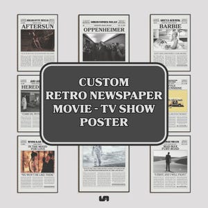 Cartaz de filme personalizado, cartaz de filme de jornal retrô, solicite sua impressão de jornal retrô, arte de parede em preto e branco, impressão de arte retrô vintage