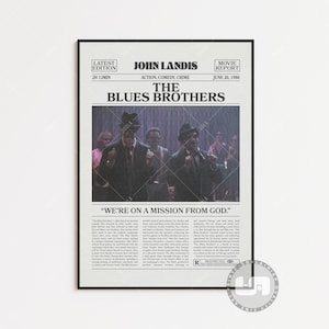 The Blues Brothers Poster, John Landis, Movie Poster, Retro Newspaper, Black White Wall Art, Vintage Retro Art Print, Custom Movie Poster
