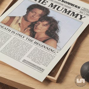 The Mummy Poster, Stephen Sommers, Movie Poster, Retro Newspaper, Black White Wall Art, Vintage Retro Art Print, Custom Movie Poster image 5