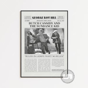 Butch Cassidy and the Sundance Kid Movie Poster: Retro Black & White Art Print