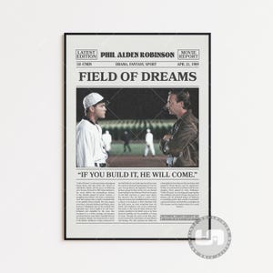 L'uomo dei sogni, Phil Alden Robinson, Poster retrò di un film di giornale, Arte murale in bianco e nero, Stampa artistica retrò vintage
