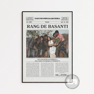 Poster Rang De Basanti, Rakeysh Omprakash Mehra, Poster del film, Giornale retrò, Arte murale in bianco e nero, Stampa artistica retrò vintage, Film personalizzato