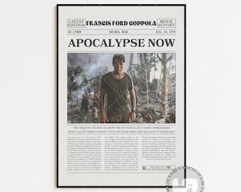 『地獄の黙示録』、フランシス・フォード・コッポラ、レトロな新聞映画ポスター、白黒ウォールアート、ヴィンテージレトロアートプリント
