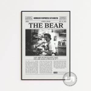 The Bear Poster, Jeremy Allen White, TV Series Poster, Retro Newspaper, Black White Wall Art, Vintage Retro Art, Custom Tv Show Poster Black & White
