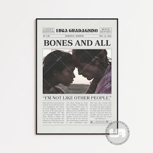Bones and All Poster, Luca Guadagnino, Retro Newspaper Movie Poster, Black White Wall Art, Vintage Retro Art Print
