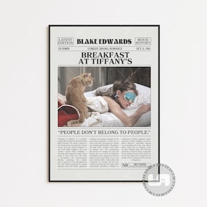 Colazione da Tiffany, Blake Edwards, Poster retrò del film di giornale, Arte murale in bianco e nero, Stampa artistica retrò vintage