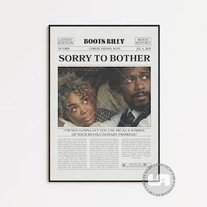 Przepraszam, że przeszkadzam, plakat, Boots Riley, plakat filmowy, gazeta retro, czarno-biała sztuka ścienna, wydruk artystyczny retro vintage, niestandardowy plakat filmowy