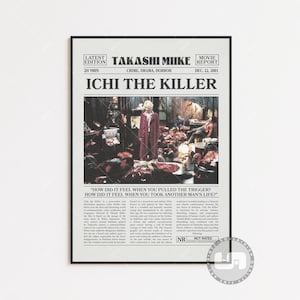 Poster di Ichi the Killer, Takashi Miike, poster di film retrò di giornale, arte murale in bianco e nero, stampa artistica retrò vintage