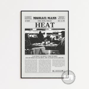 Poster Heat, Michael Mann, poster retrò di un film di giornale, arte murale in bianco e nero, stampa artistica retrò vintage