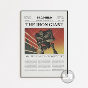 Poster de Il gigante di ferro, Brad Bird, locandina del film, giornale retrò, stampa artistica da parete in bianco e nero, stampa artistica retrò vintage, poster del film personalizzato
