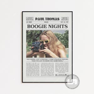 Boogie Nights, Paul Thomas Anderson, Retro Zeitung Film Poster, Schwarz Weiß Wand Kunst, Vintage Retro Kunstdruck