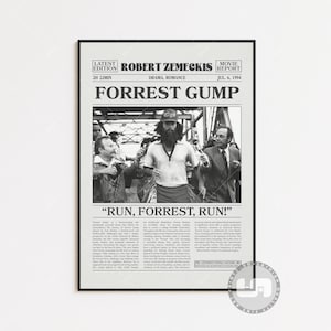 Forrest Gump, Robert Zemeckis, Retro Zeitung Film Poster, Schwarz Weiß Wand Kunst, Vintage Retro Kunstdruck