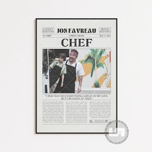 Poster dello chef, Jon Favreau, poster del film retrò del giornale, arte murale in bianco e nero, stampa artistica retrò vintage