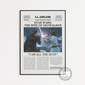 Poster di Star Wars The Rise of Skywalker, J.J. Abrams, poster del film, giornale retrò, arte murale in bianco e nero, stampa artistica retrò vintage