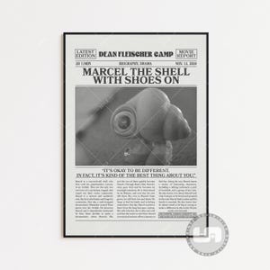 Marcel the Shell with Shoes On, Dean Fleischer Camp, Retro Newspaper Movie Poster, Black White Wall Art, Vintage Retro Art Print