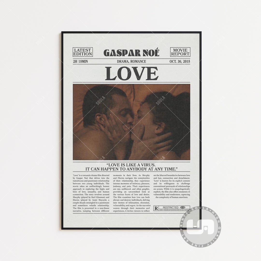 Love, Gaspar Noe, Retro Newspaper Movie Poster, Black White Wall Art