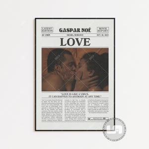 Love, Gaspar Noe, Retro Newspaper Movie Poster, Black White Wall Art, Vintage Retro Art Print
