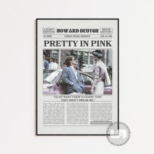Póster de Pretty in Pink, Howard Deutch, póster de película, periódico retro, arte mural en blanco y negro, impresión artística retro vintage, póster de película personalizado