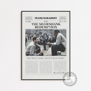Poster di Le ali della libertà, Frank Darabont, poster del film, giornale retrò, stampa artistica da parete in bianco e nero, stampa artistica retrò vintage, film personalizzato