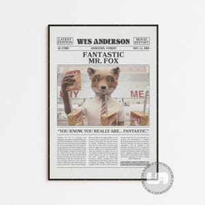Poster di Fantastic Mr. Fox, Wes Anderson, poster di film retrò di giornale, arte murale in bianco e nero, stampa artistica retrò vintage