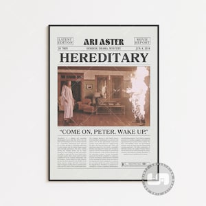 Hereditary, Ari Aster, Retro Newspaper Movie Poster, Black White Wall Art, Vintage Retro Art Print Colored