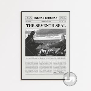 Poster de Il settimo sigillo, Ingmar Bergman, poster retrò del film di giornale, stampa artistica in bianco e nero, stampa d'arte retrò vintage
