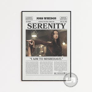 Poster Serenity, Joss Whedon, Poster del film, Giornale retrò, Arte murale in bianco e nero, Stampa artistica retrò vintage, Poster del film personalizzato