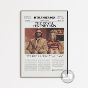 Poster de I Tenenbaum, Wes Anderson, locandina del film, giornale retrò, stampa artistica da parete in bianco e nero, stampa artistica retrò vintage, poster del film personalizzato