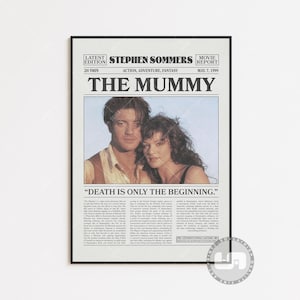 The Mummy Poster, Stephen Sommers, Movie Poster, Retro Newspaper, Black White Wall Art, Vintage Retro Art Print, Custom Movie Poster Colored