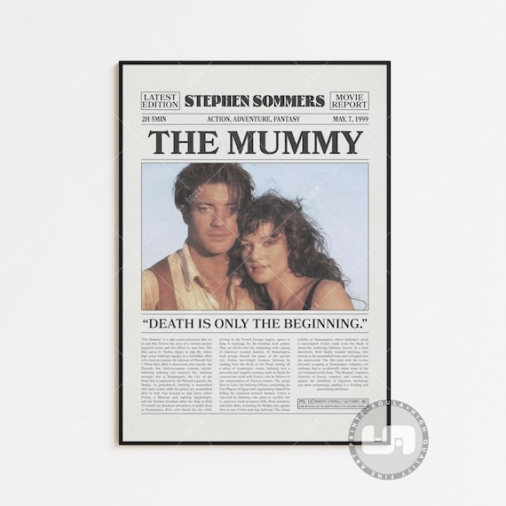 The Mummy Poster, Stephen Sommers, Movie Poster, Retro Newspaper, Black White Wall Art, Vintage Retro Art Print, Custom Movie Poster