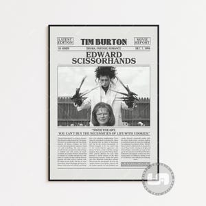 Edward mani di forbice, Tim Burton, poster retrò del film di giornale, arte murale in bianco e nero, stampa artistica retrò vintage
