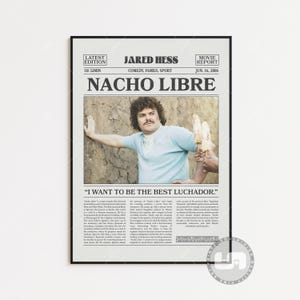 Poster Nacho Libre, Jared Hess, Filmposter, Retro Zeitung, Schwarz Weiß Wandkunst, Vintage Retro Kunstdruck, Individuell angefertigtes Filmplakat