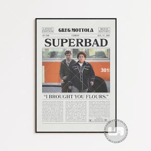Superbad Poster, Greg Mottola, Movie Poster, Retro Newspaper, Black White Wall Art, Vintage Retro Art Print, Custom Movie Poster