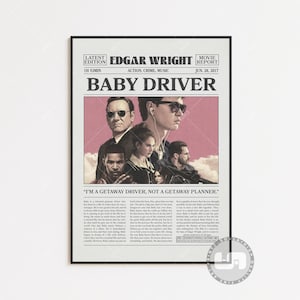Baby Driver, Edgar Wright, pôster de filme de jornal retrô, arte de parede em preto e branco, impressão de arte retrô vintage