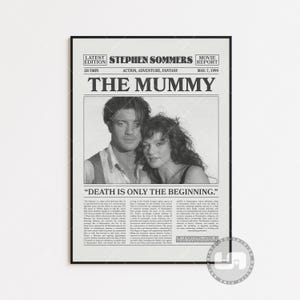 The Mummy Poster, Stephen Sommers, Movie Poster, Retro Newspaper, Black White Wall Art, Vintage Retro Art Print, Custom Movie Poster Black & White