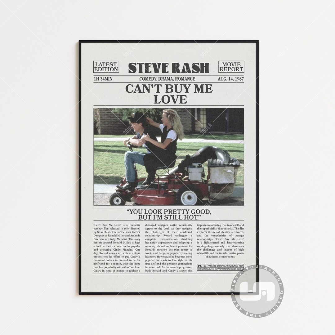 Steve Rash Pitcher Can't Buy Me Love Poster, Steve Rash, Retro Newspaper Movie Poster ...