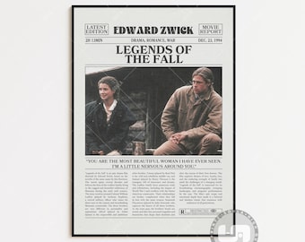 Legends of the Fall-poster, Edward Zwick, retro krantenfilmposter, zwartwitte muurkunst, vintage retro-kunstdruk