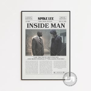 Inside Man Poster, Spike Lee, Retro Zeitung Film Poster, Schwarz Weiß Wand Kunst, Vintage Retro Kunstdruck