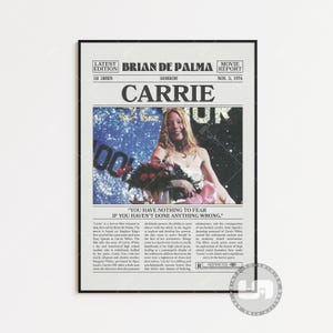 Carrie Poster, Brian De Palma, Poster retrò di un film di giornale, Arte murale in bianco e nero, Stampa artistica retrò vintage