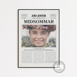 Midsommar, Ari Aster, Retro Newspaper Movie Poster, Black White Wall Art, Vintage Retro Art Print, Custom Movie Poster, Movie Print