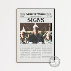Poster di insegne, M. Night Shyamalan, poster di film, giornale retrò, arte murale in bianco e nero, stampa artistica retrò vintage, poster di film personalizzato