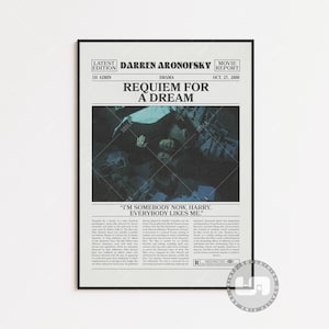 Requiem For a Dream Poster, Darren Aronofsky, Filmposter, Retro Zeitung, Schwarz Weißer Wandschmuck, Vintage Retro Kunstdruck, Film nach Wunsch