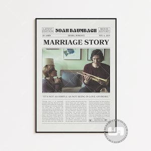 Marriage Story, Noah Baumbach, Retro Newspaper Movie Poster, Black White Wall Art, Vintage Retro Art Print, Custom Movie Poster, Movie Print