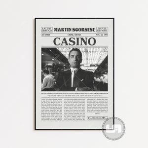 Poster del casinò, Martin Scorsese, poster retrò del film di giornale, arte murale in bianco e nero, stampa artistica retrò vintage