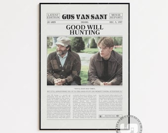 Good Will Hunting, Gus Van Sant, Retro Newspaper Movie Poster, Black White Wall Art, Vintage Retro Art Print